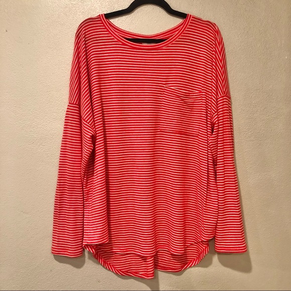 Oversized Red/White Long-Sleeve Tee leggings tee - Picture 1 of 5